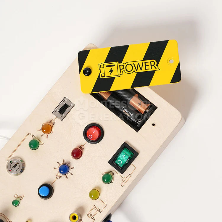 🏠 Panneau Montessori Éducatif en Bois – Interrupteurs & Lumières LED
